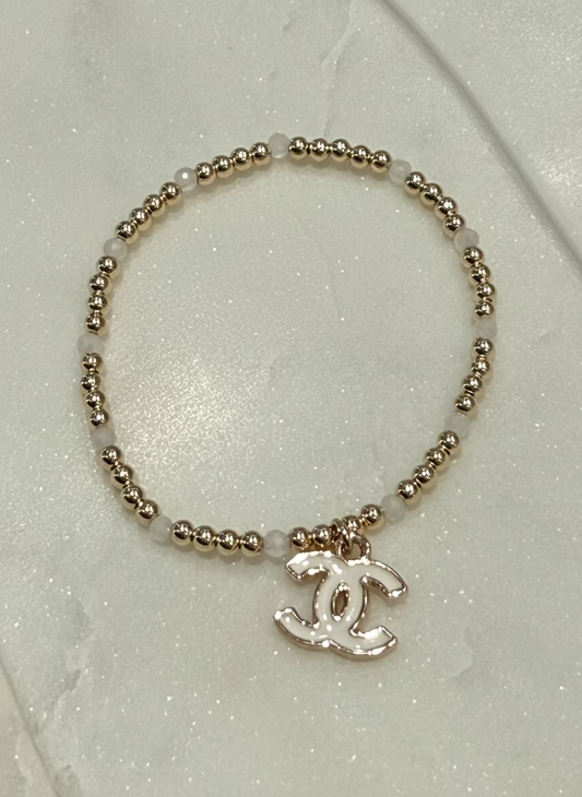 White Beaded Chanel Gold Bracelet