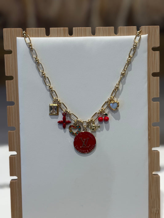 Gold LV - Red Charm Neckalce