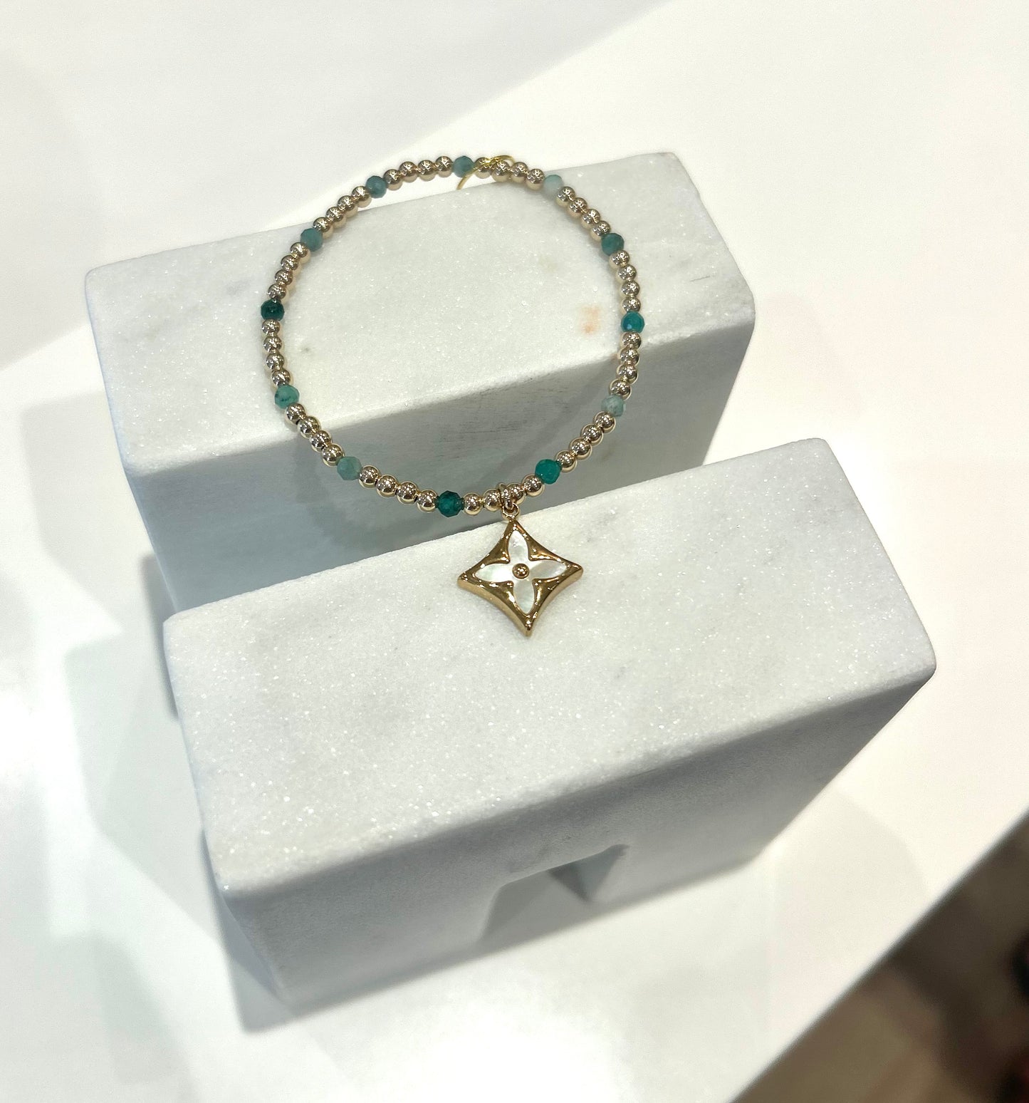 Beaded Green/Gold LV Flower Bracelet