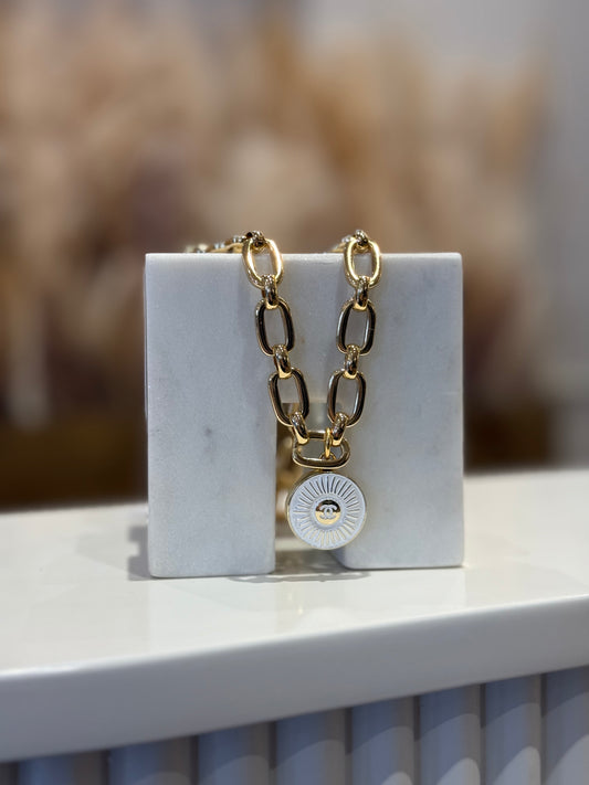 White Chunky Chanel Paperclip Gold Necklace