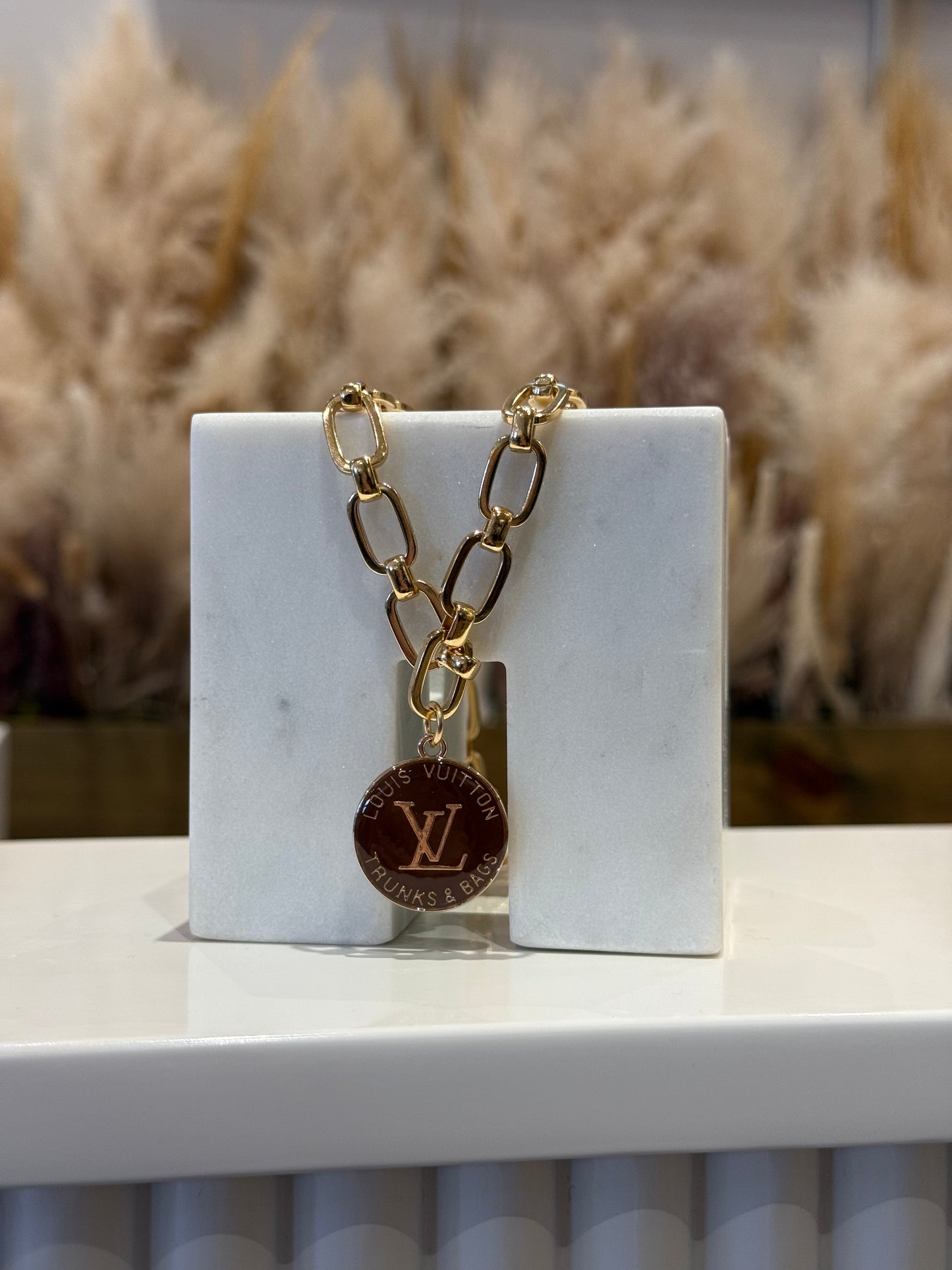 Brown LV Trunks & Bags Gold Necklace