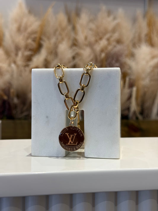 Brown LV Trunks & Bags Gold Necklace