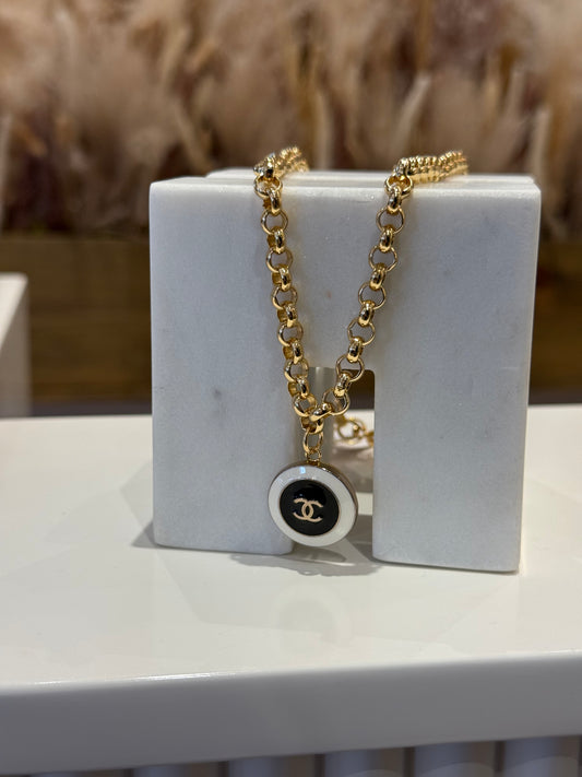 Black and White Chanel Gold Necklace