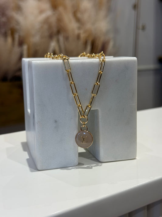 Tan LV Paperclip Necklace
