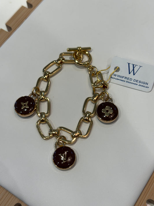 Brown LV Rolo Bracelet - Gold - 3 Charm