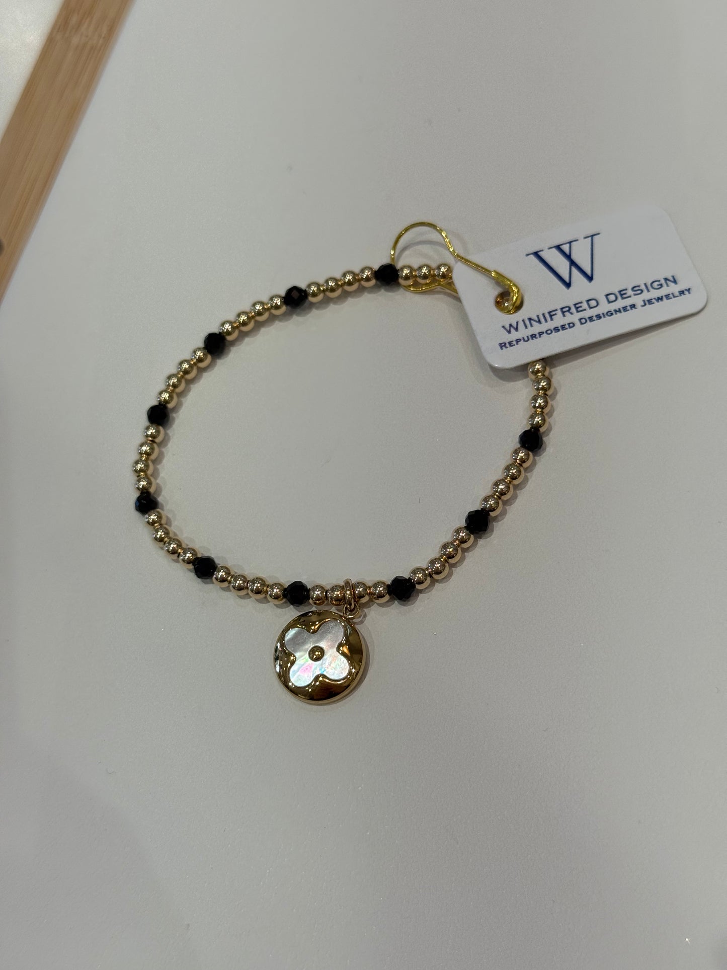 Gold/Black LV - Beaded Flower Bracelet