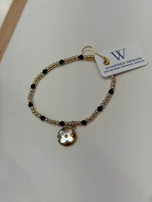 Gold/Black LV - Beaded Flower Bracelet