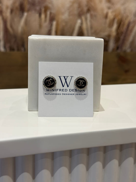 Black Chanel Silver Stud Earrings