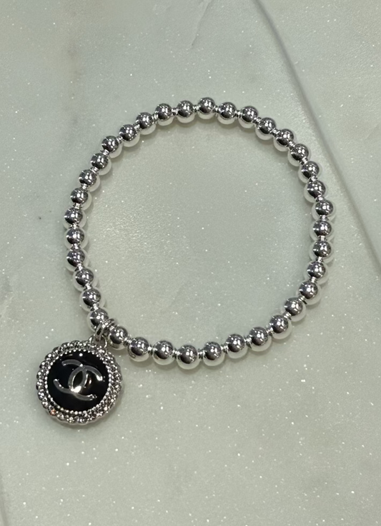 Black Chanel Beaded Silver Bracelet