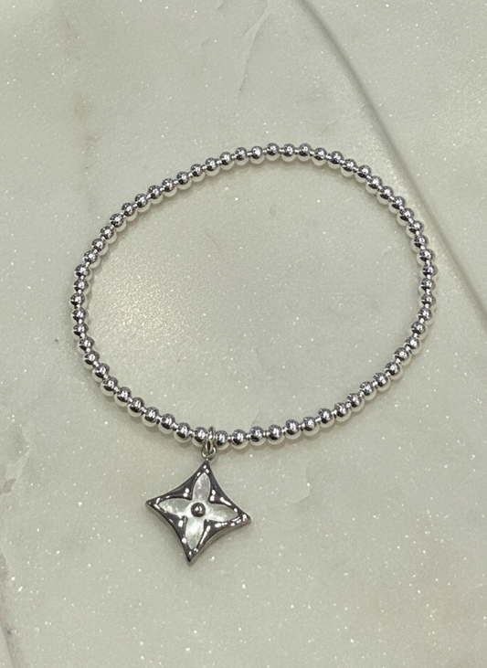 Silver LV Flower Beaded Bracelet