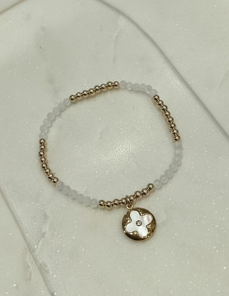 Gold and White LV Clover Bracelet