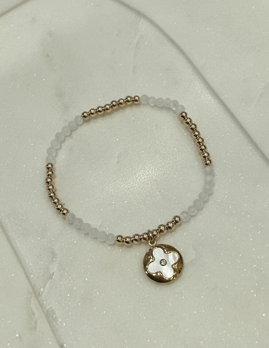 Gold and White LV Clover Bracelet