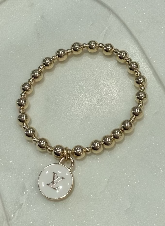 White Chunky Beaded LV Gold Bracelet