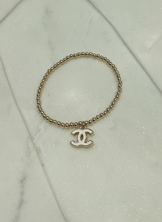 White Chanel Beaded Gold Bracelet