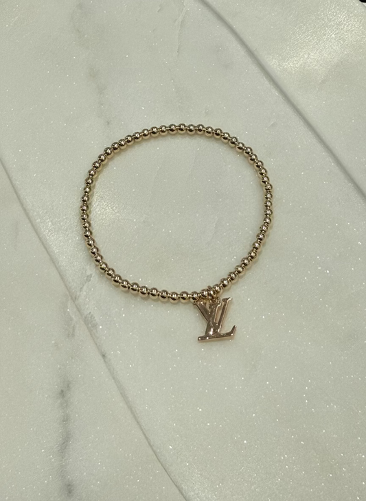 Gold LV Logo Beaded Bracelet