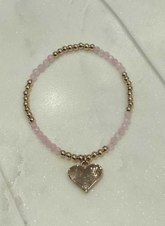 Pink Beaded LV Heart Gold Bracelet
