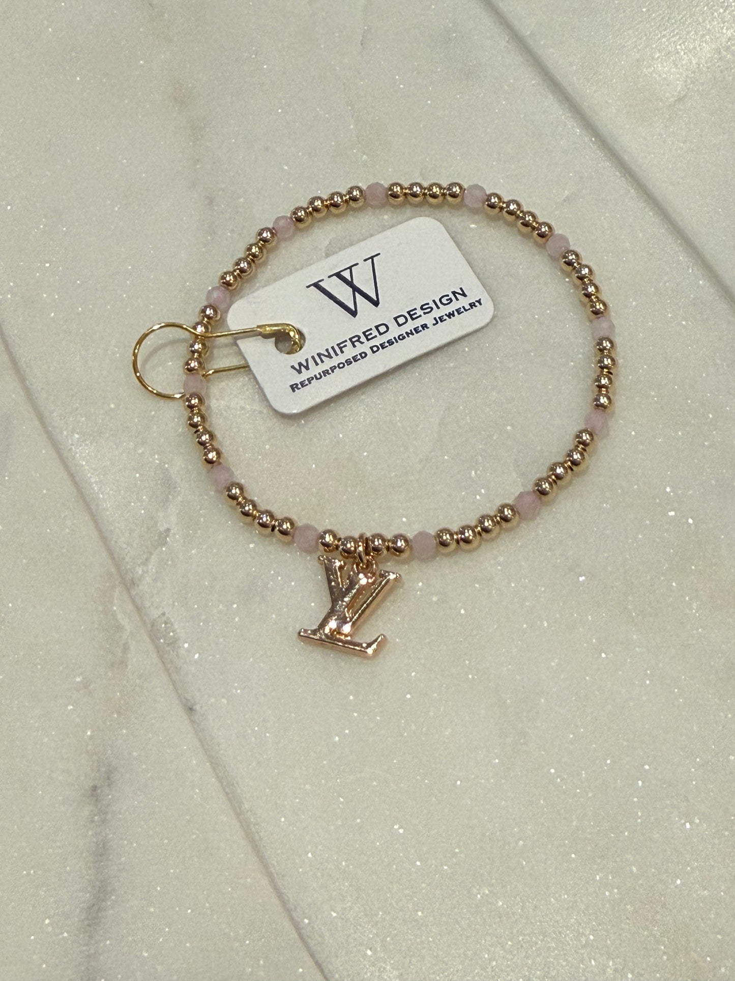 White Beaded Gold LV Bracelet