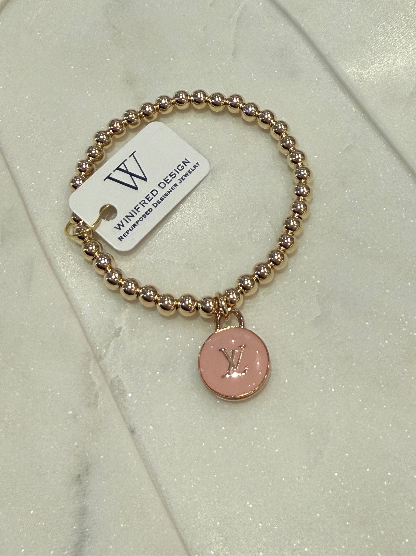 Pink LV Beaded Gold Bracelet