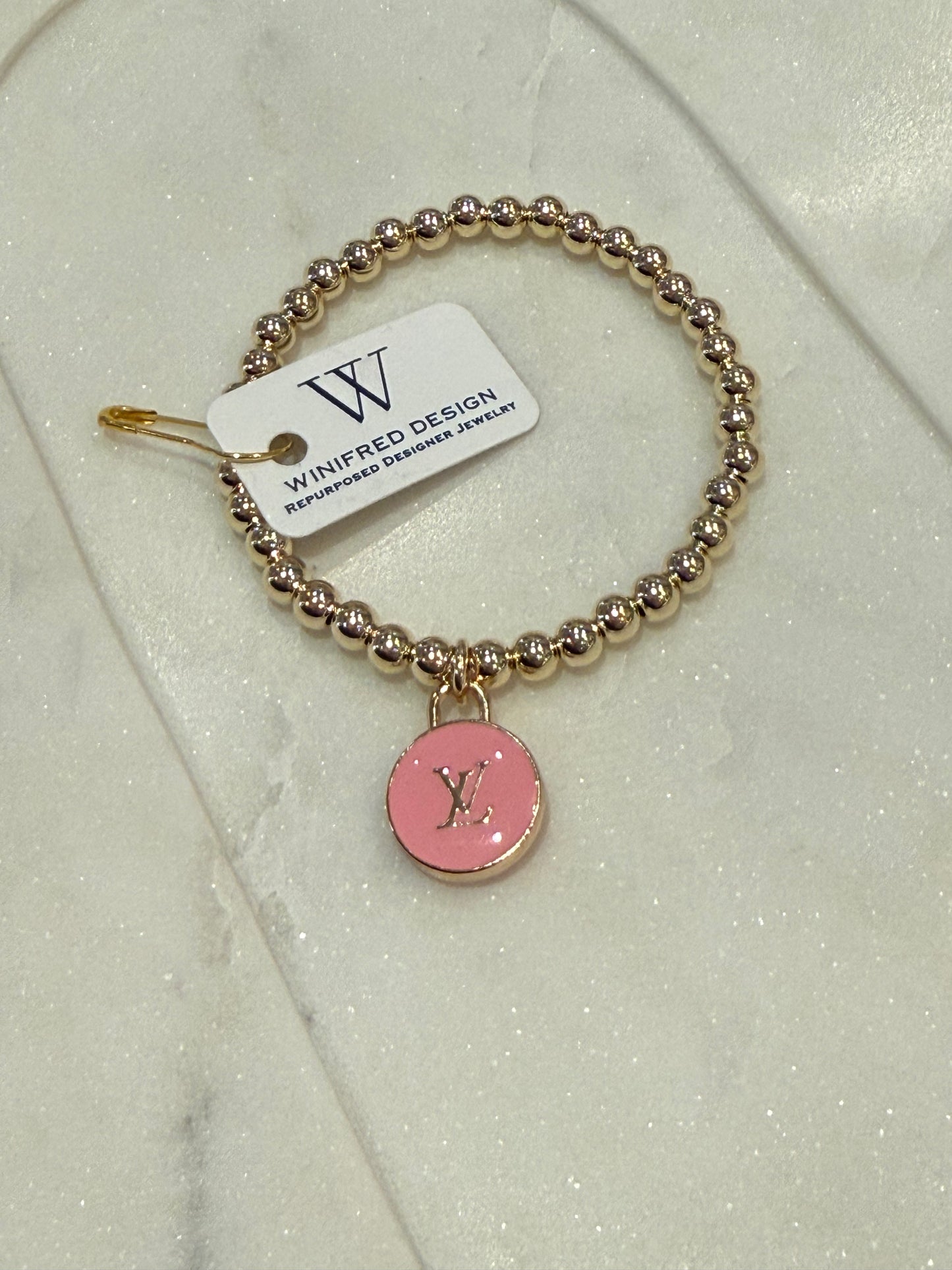 Hot Pink LV Beaded Gold Bracelet