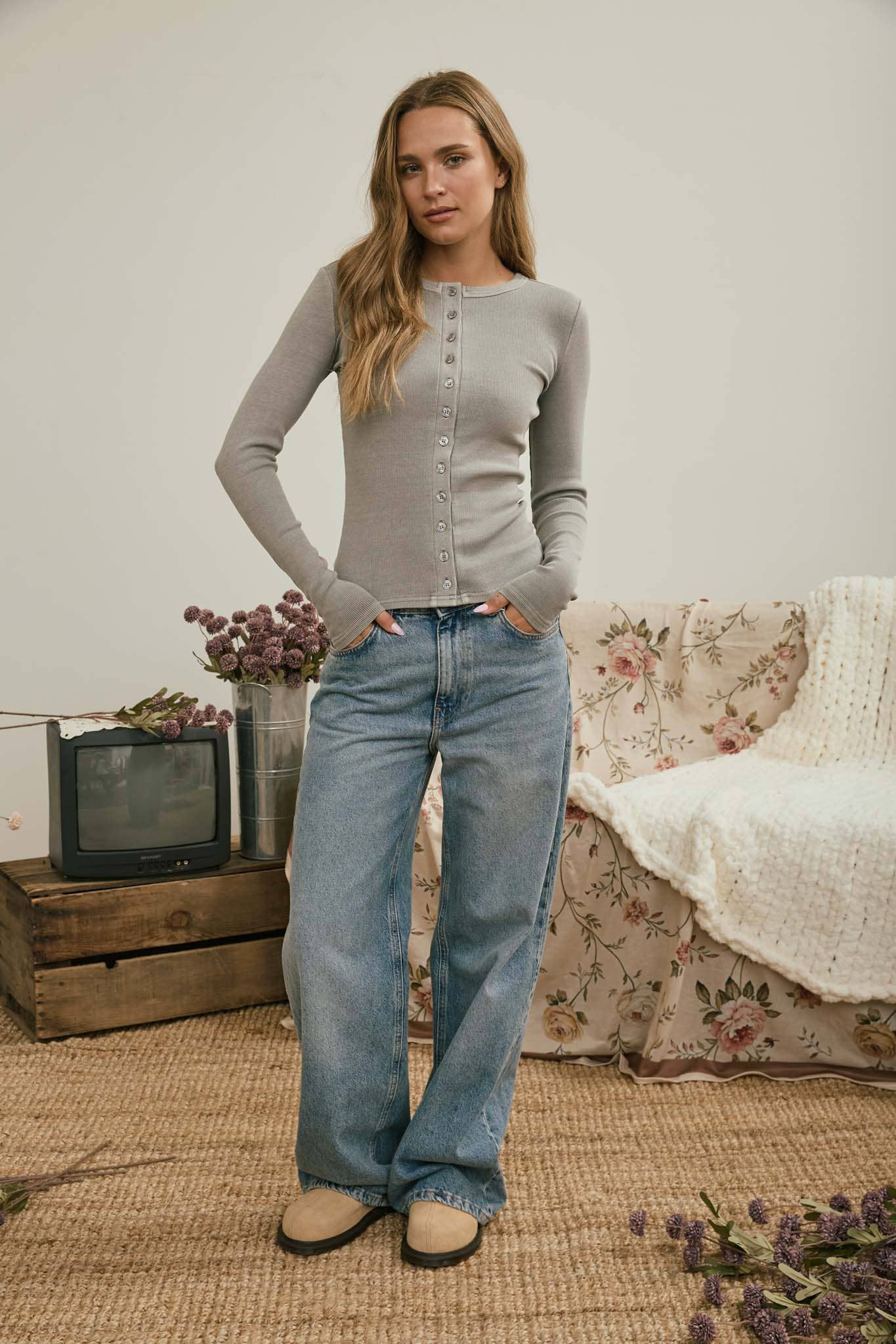 Signe Button-Front Top