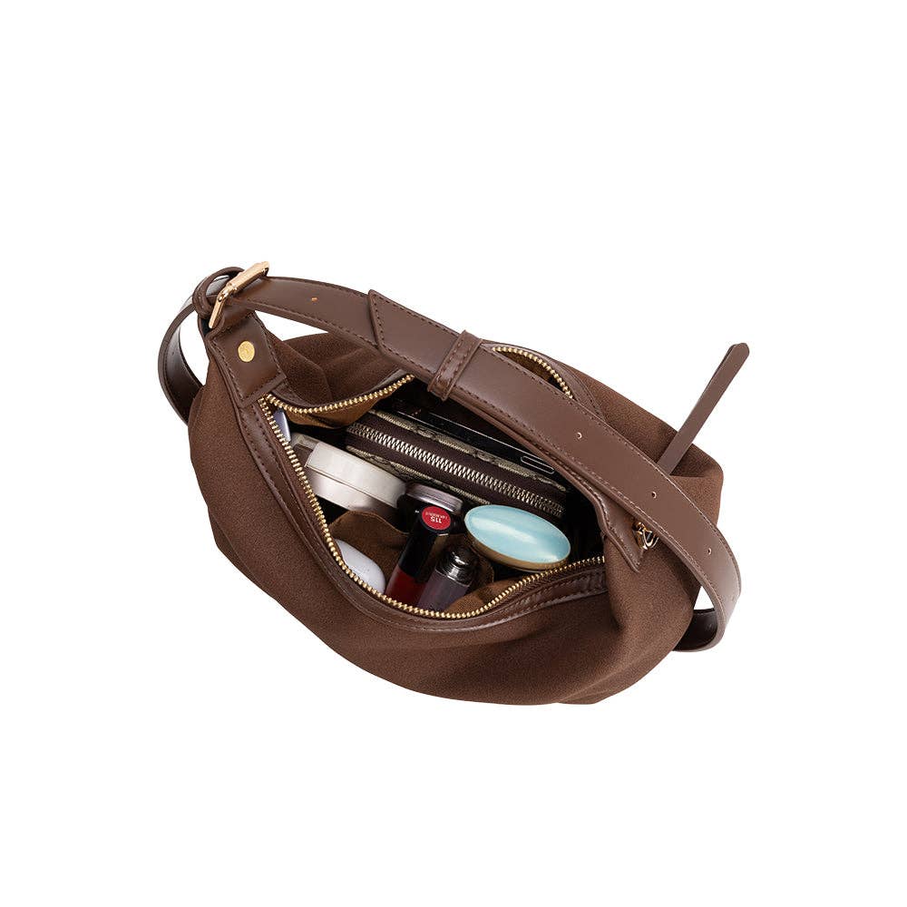 Lilith Brown Vegan Suede Top Handle Bag