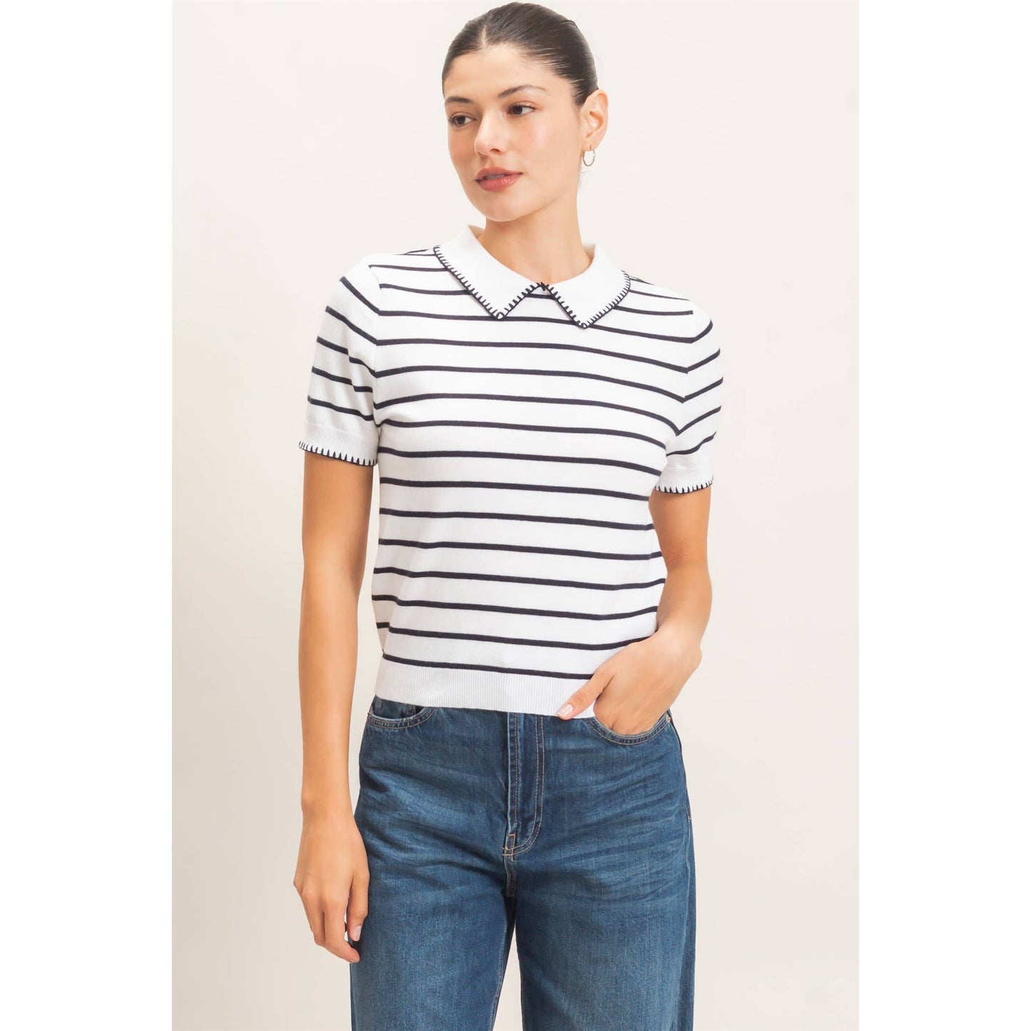 Brynn Striped Polo Sweater