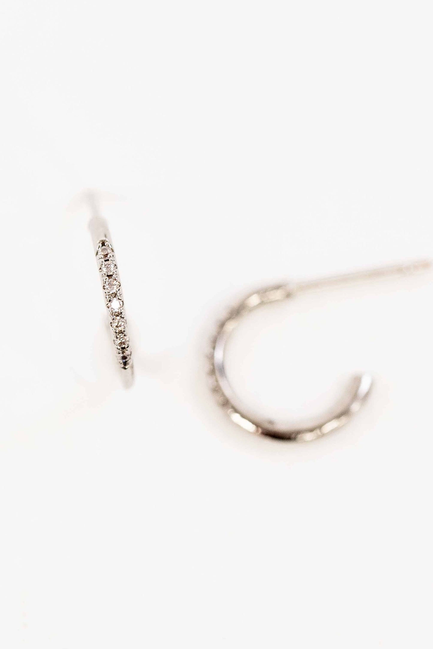 Thin Stone Hoop Earrings | Silver