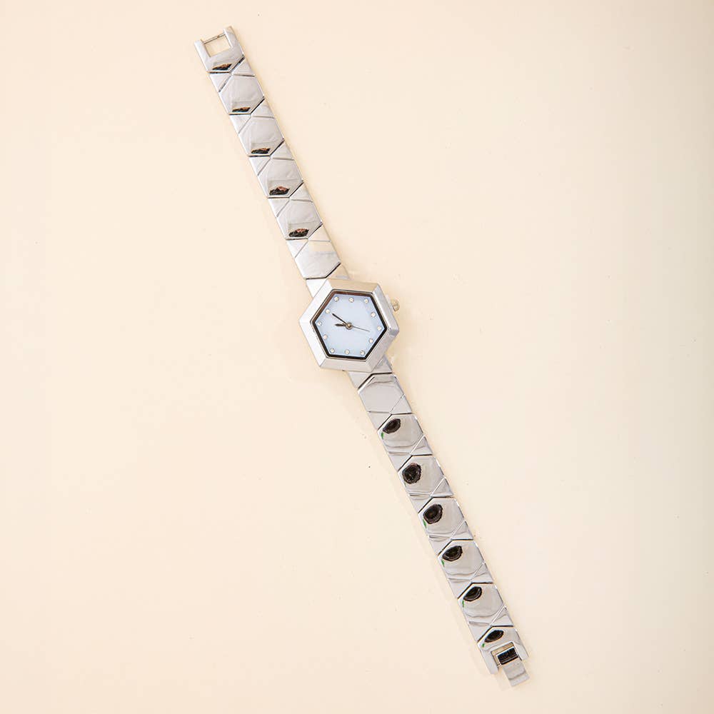 Hexagon Face Chevron Link Bracelet Watch