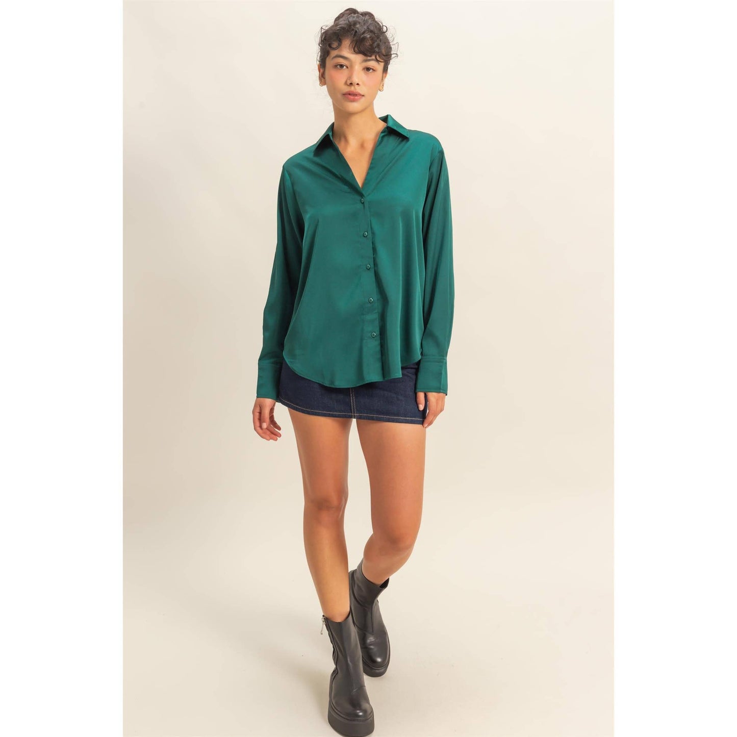 Ivy Button-Up Satin Shirt