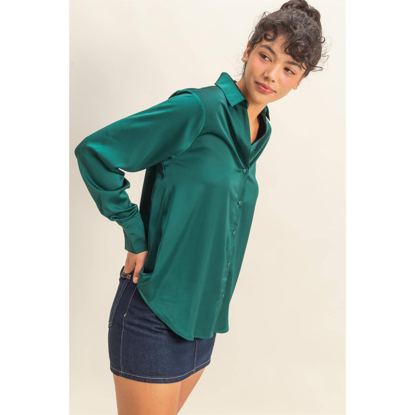 Ivy Button-Up Satin Shirt