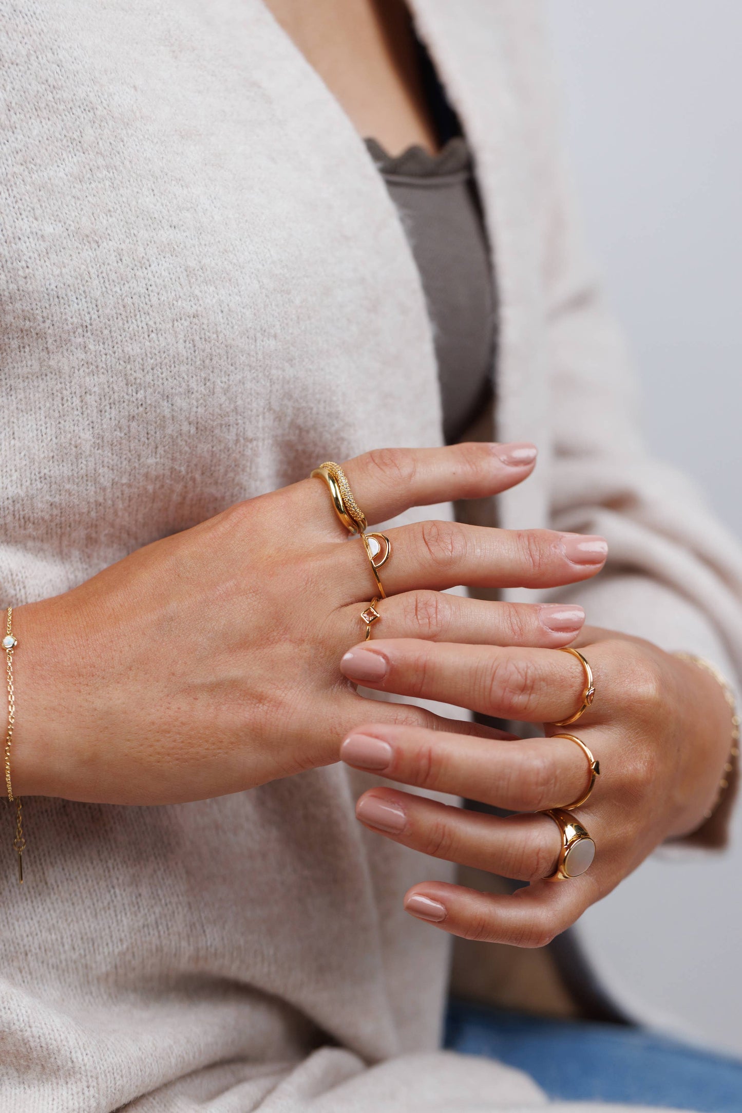 Gold Rings - Mother of Pearl Stone Arch