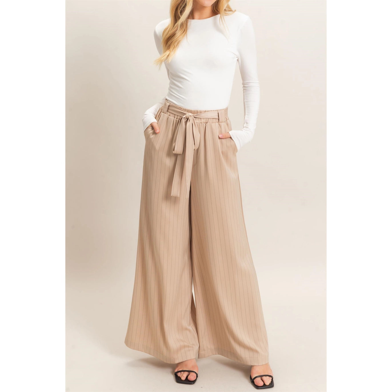 Sabrina Pinstripe Wide-Leg Pants