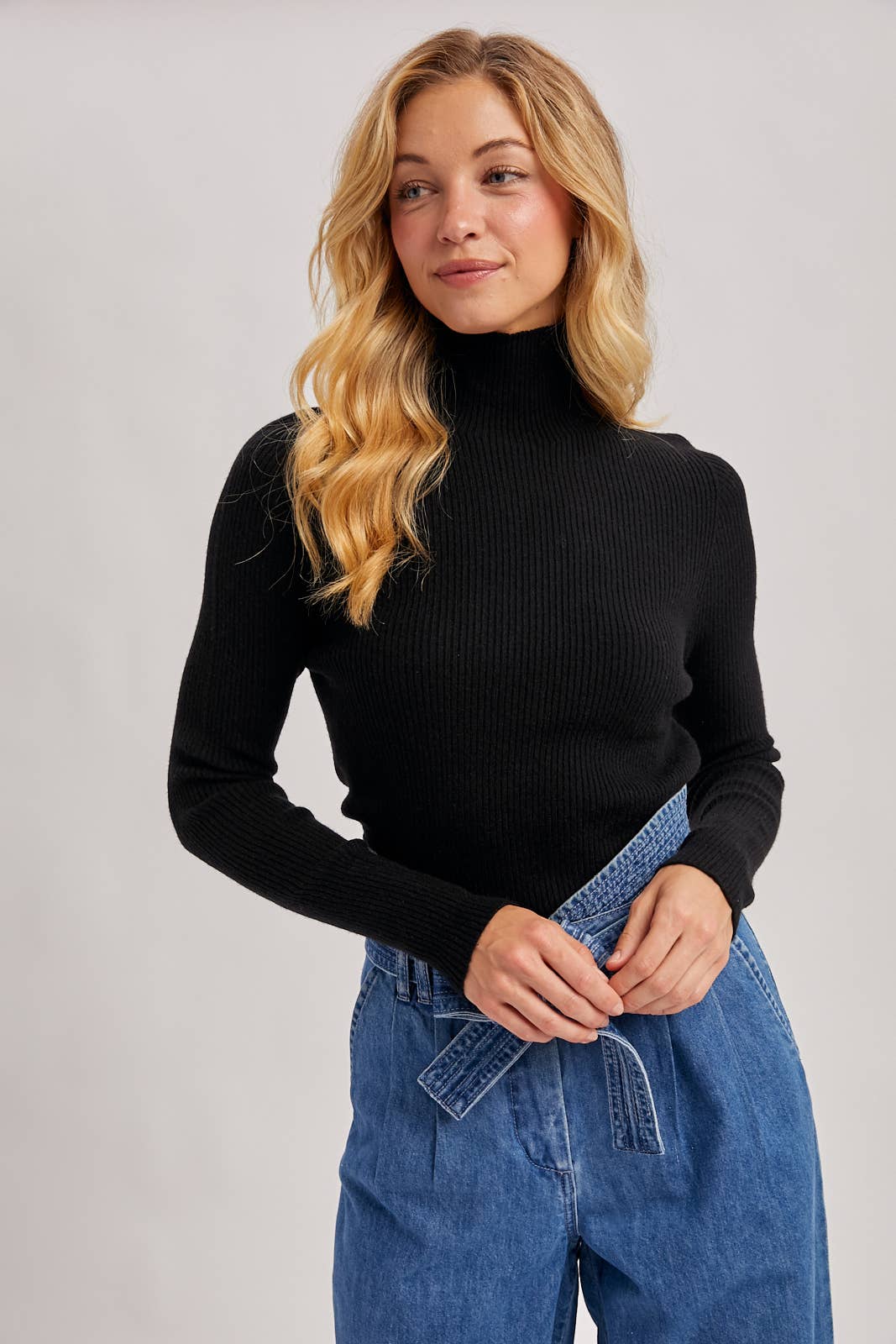 Kara Mock Neck Ribbed Top
