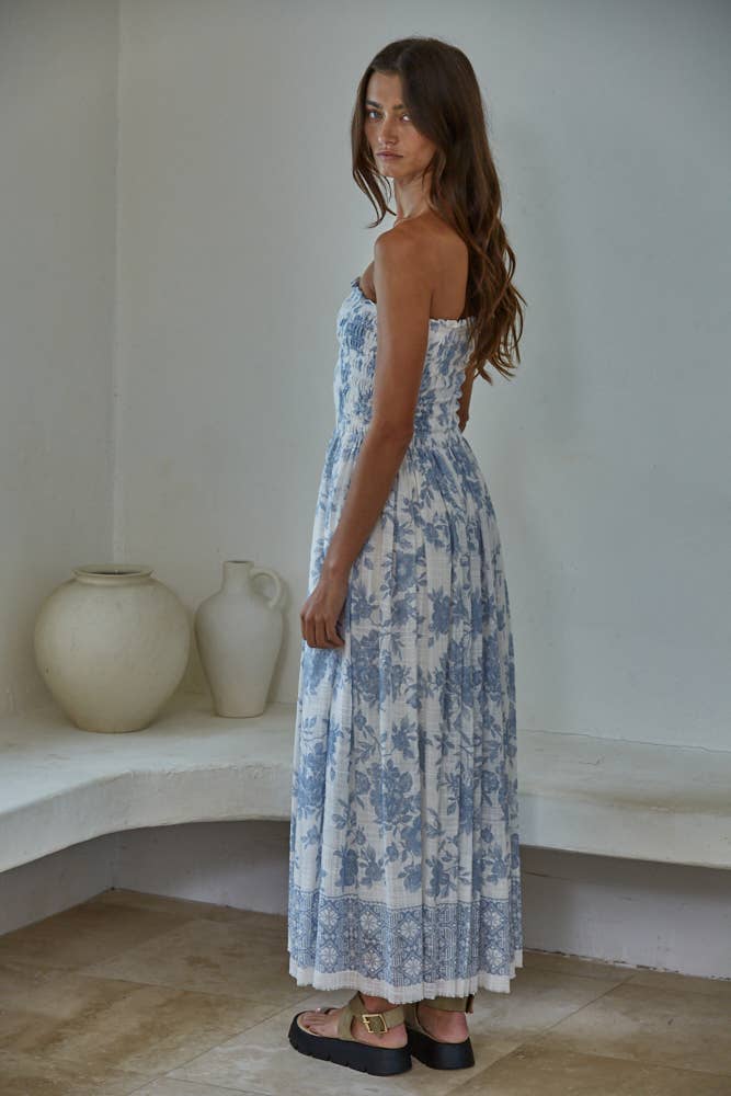 Carol Floral Smocked Strapless Midi
