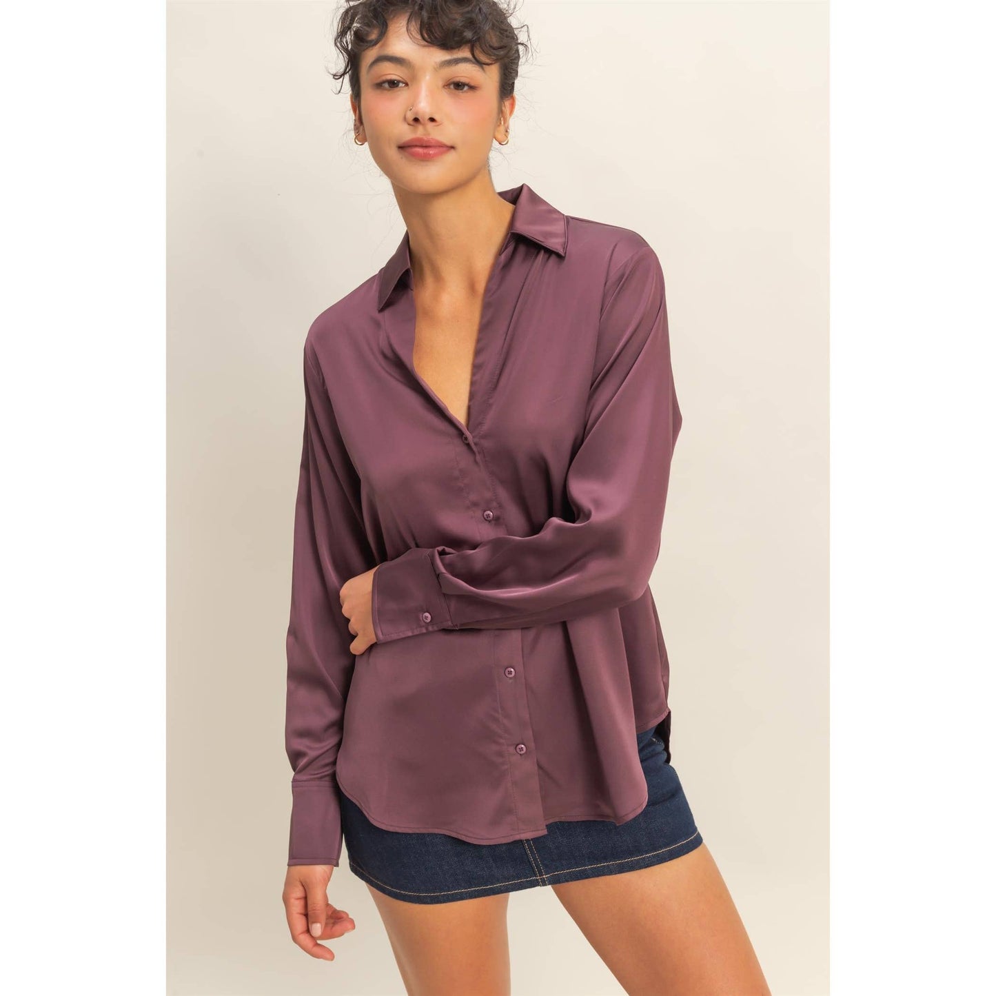 Ivy Button-Up Satin Shirt