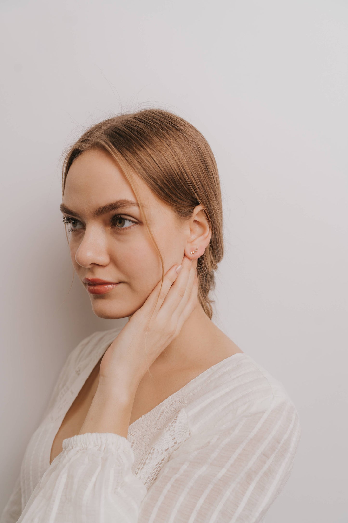 Crawler - Gold Earrings - White CZ