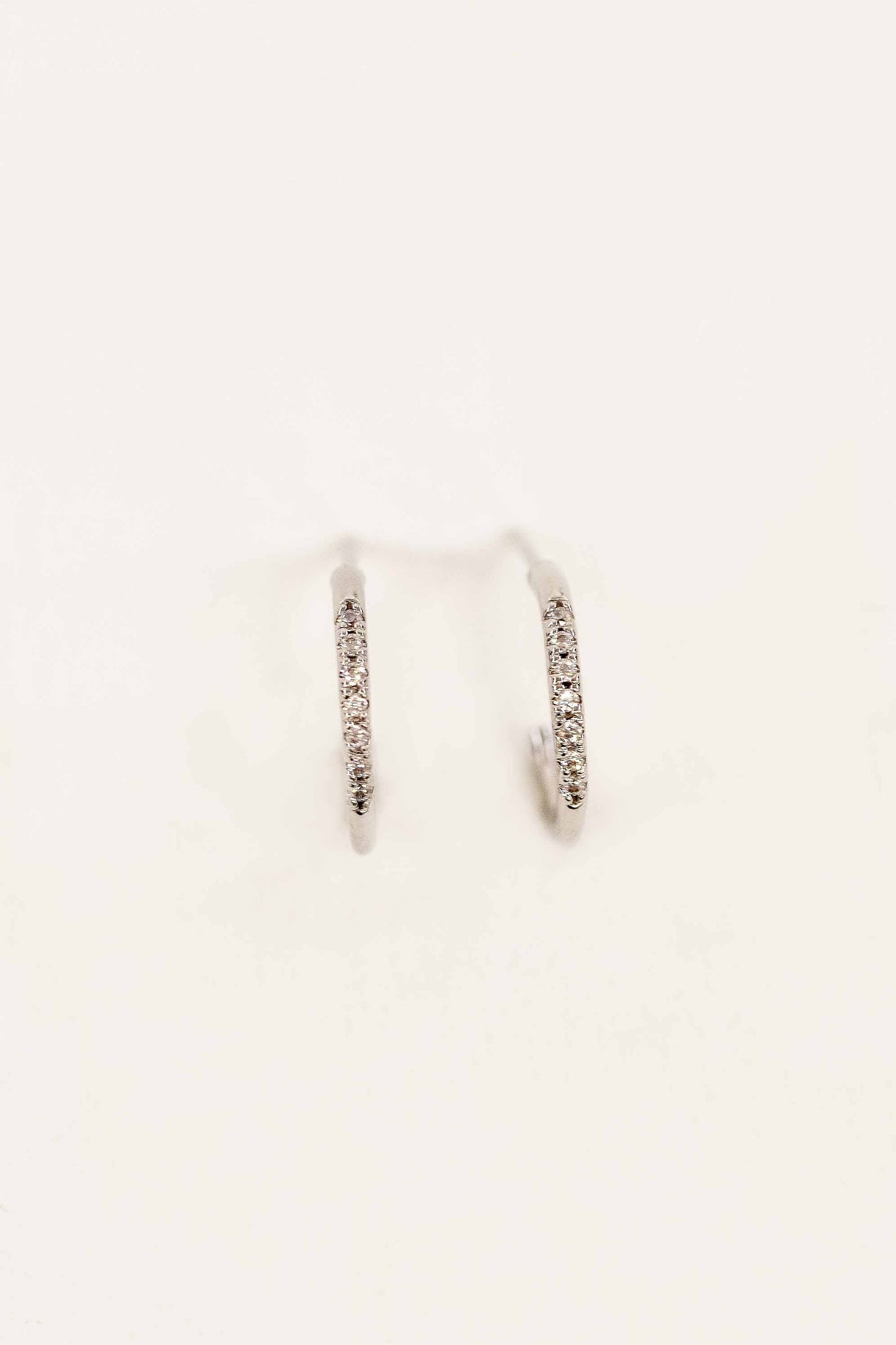 Thin Stone Hoop Earrings | Silver