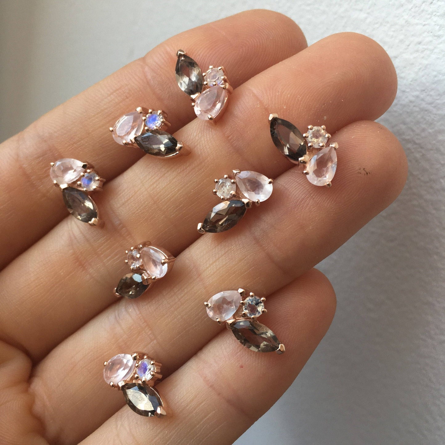 Rose Gold Smoky Quartz & Moonstone Sweet Pea Studs