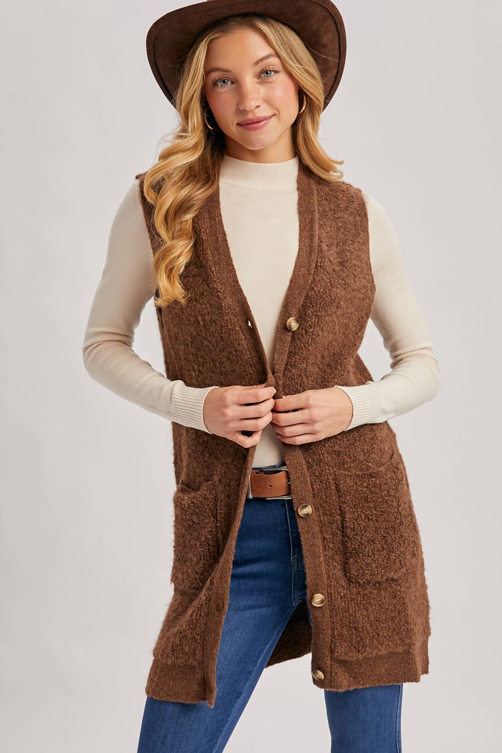 Teddy Knit Long Lined Vest
