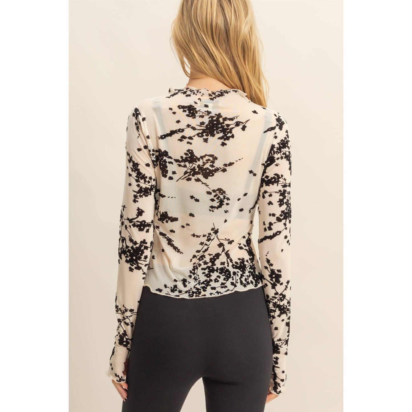 Haven Long-Sleeve Flocked Mesh Top