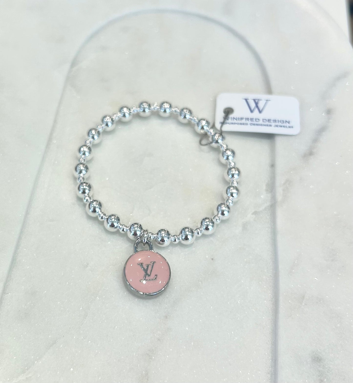 Pink LV Stretch Bracelet - Silver
