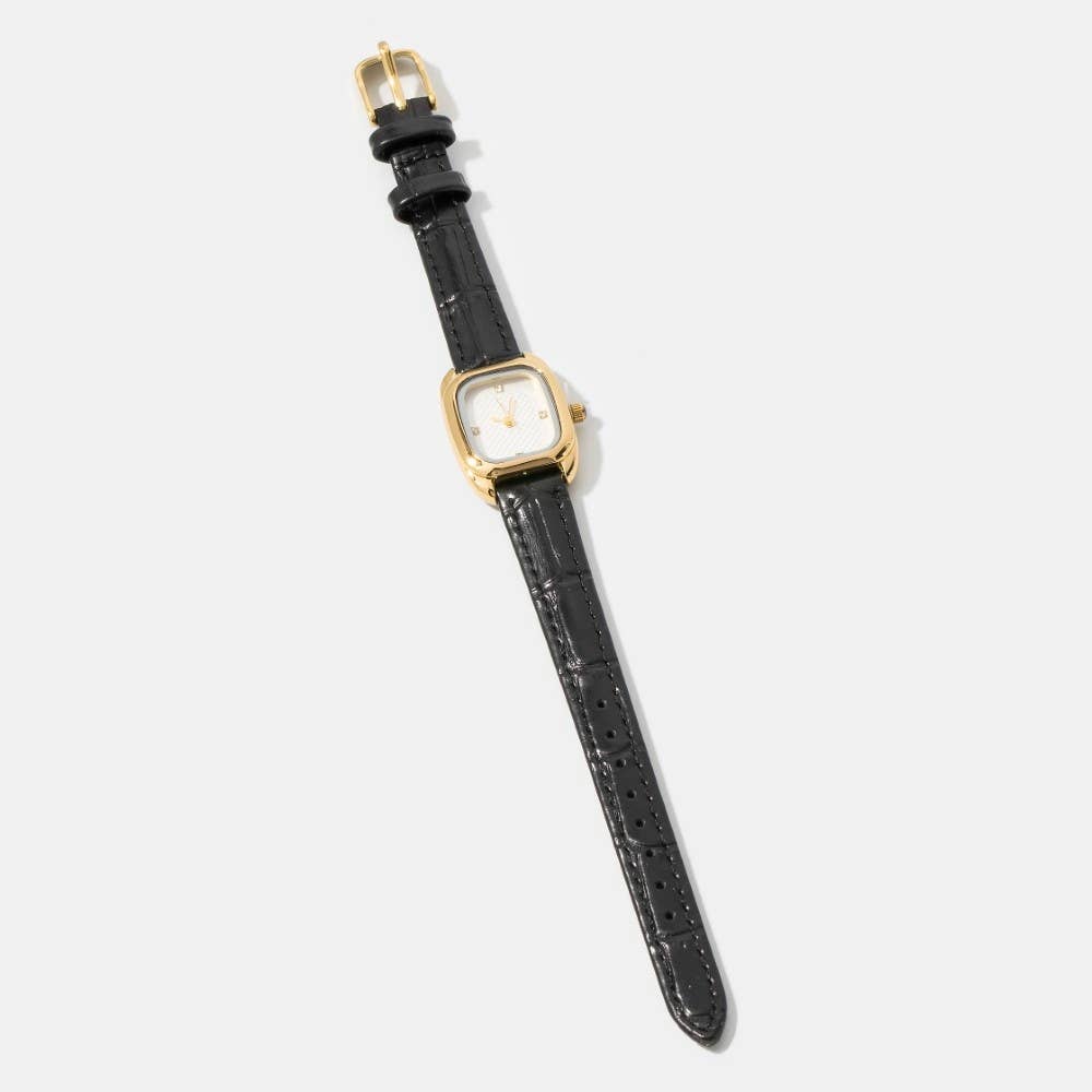 Croc Embossed Leather Strap Square Watch
