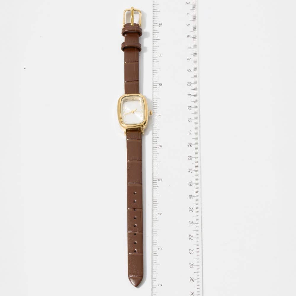 Vintage Cushion Croc Leather Embossed Square Watch