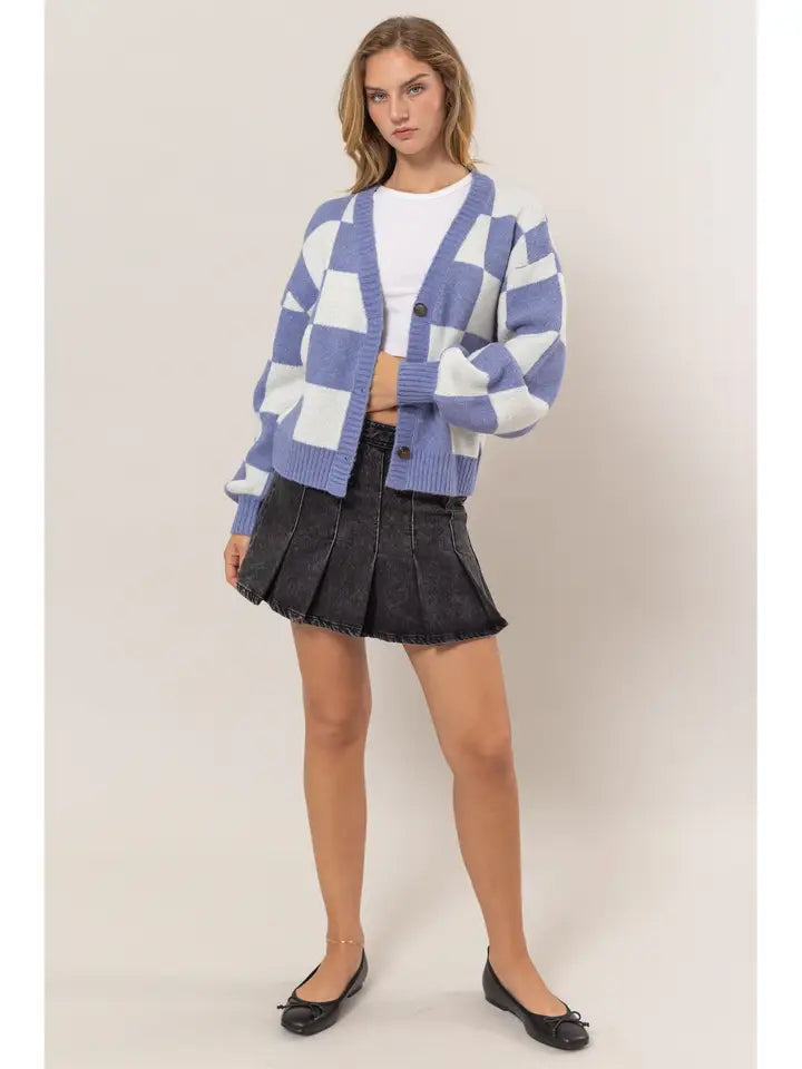 Indigo Checkered Cardigan