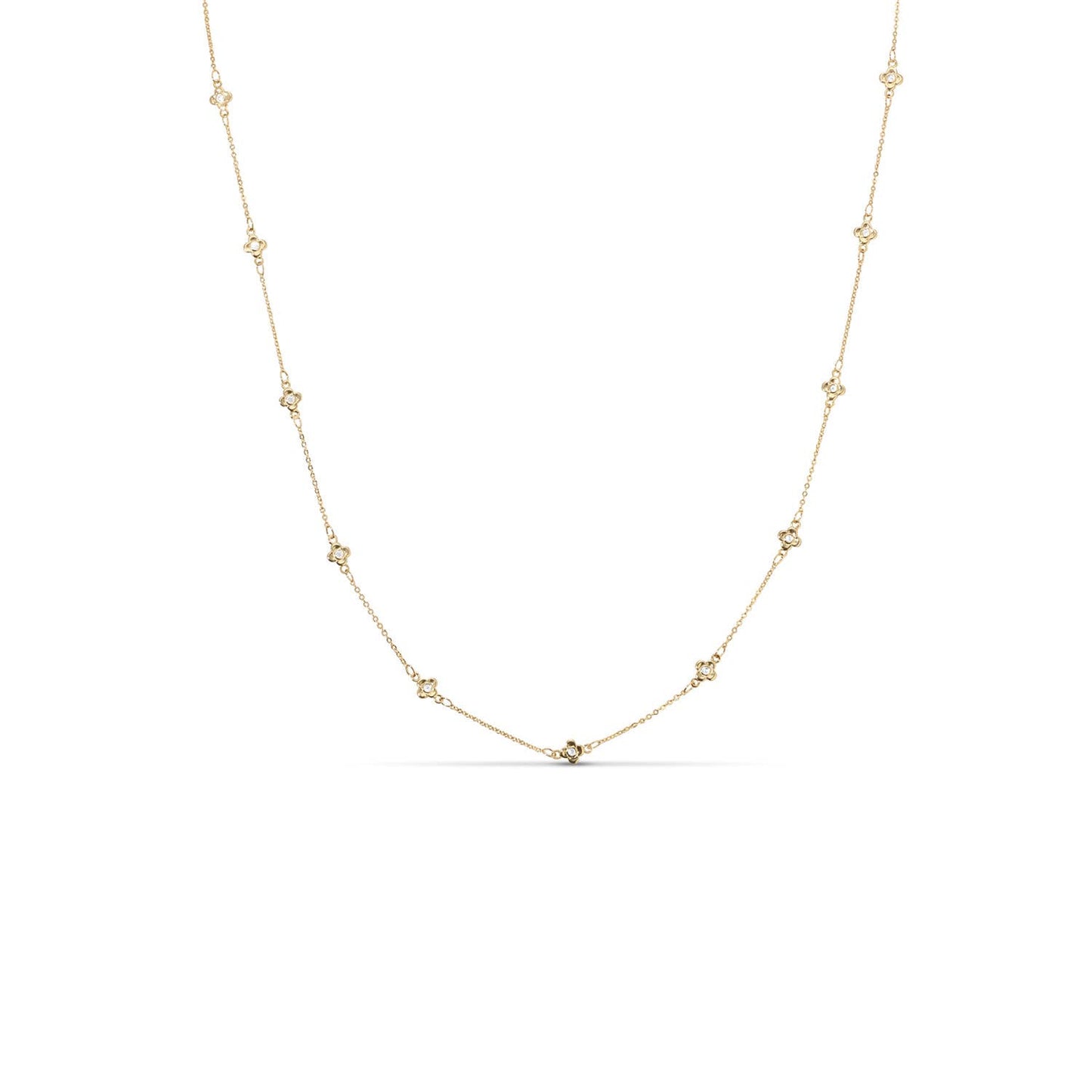 Delicate Cz Accented Quatrefoil Accented Necklace