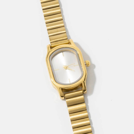Ribbed Cushion Metallic Band Minimalist Rectangle Watch
