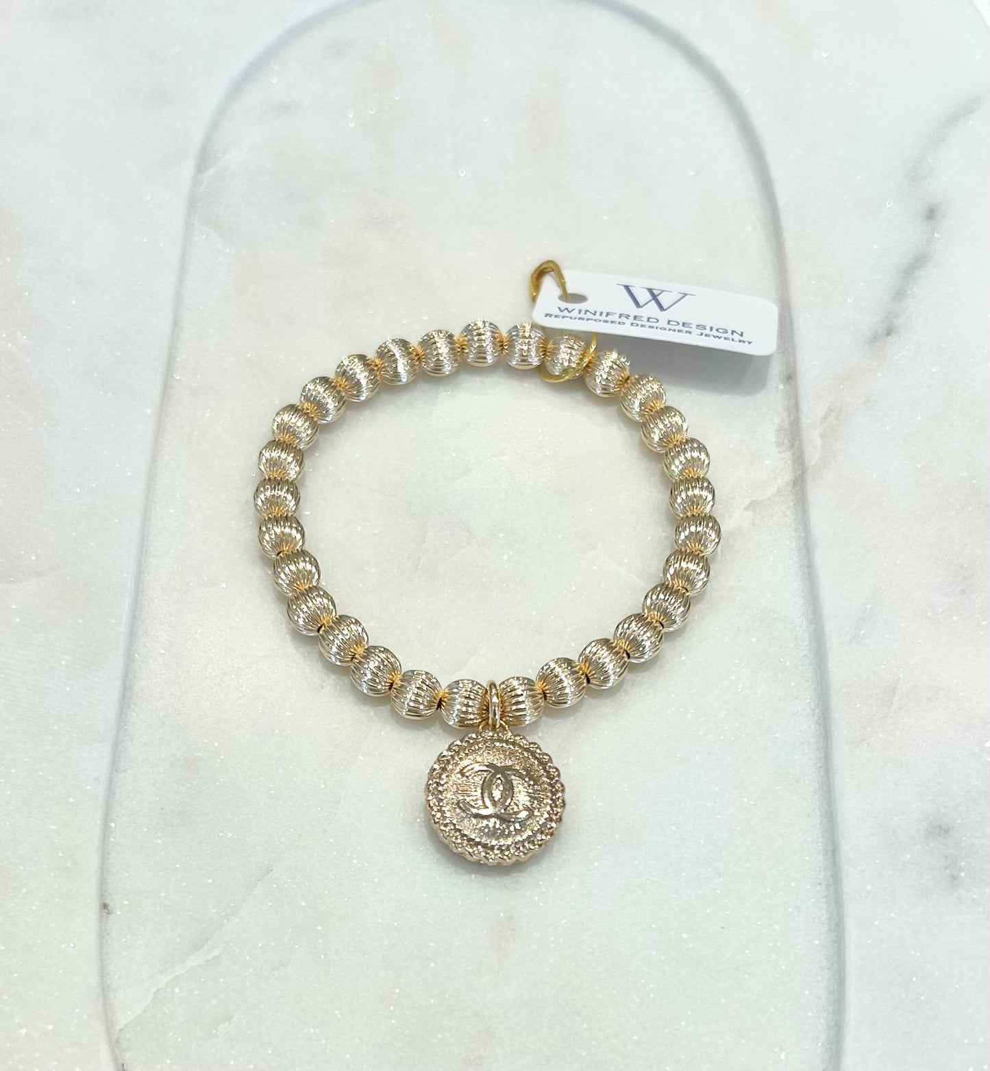 Golden Chanel Grooved Stretch Bracelet
