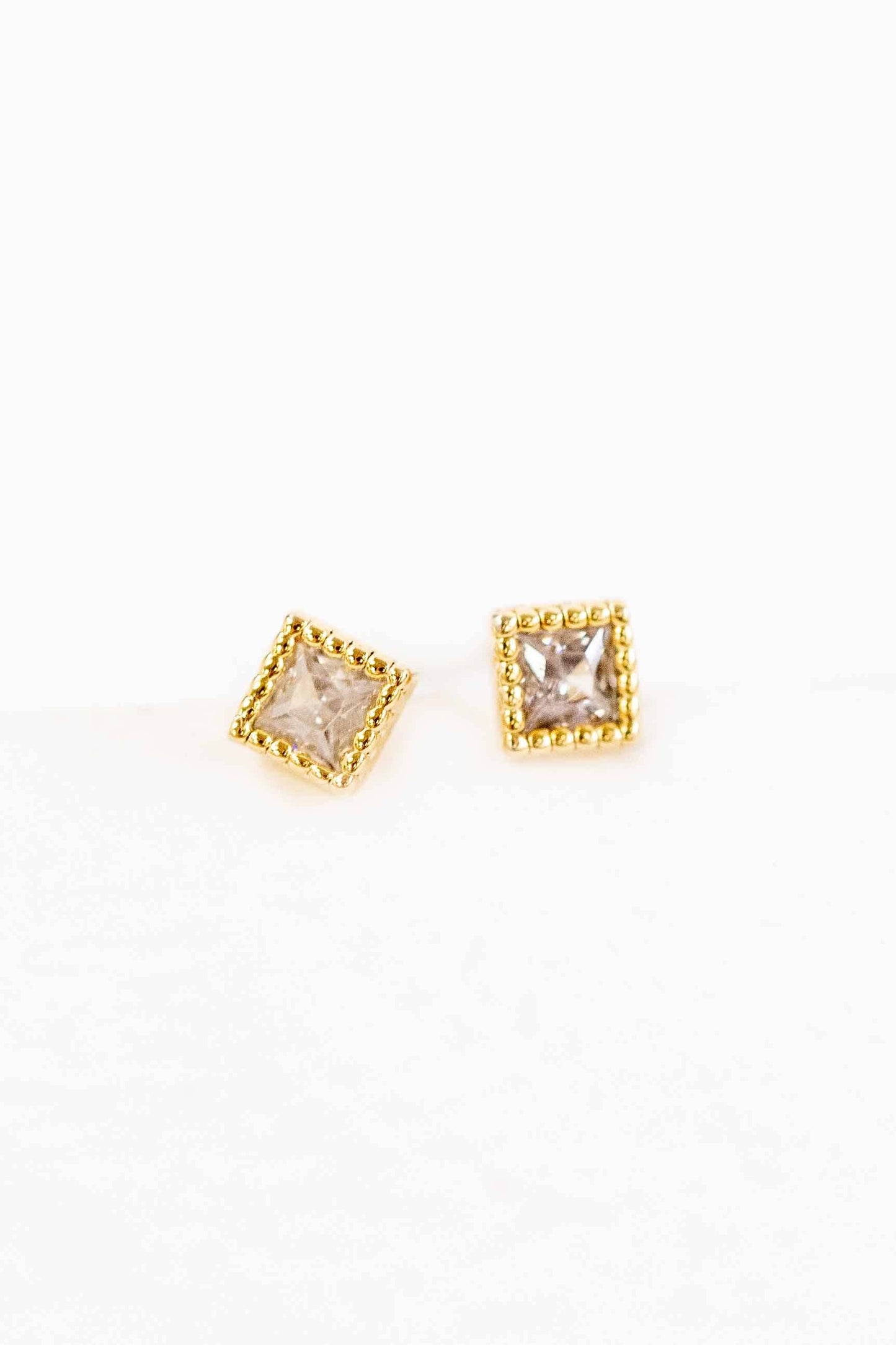 Mini Square Stone Stud Earrings