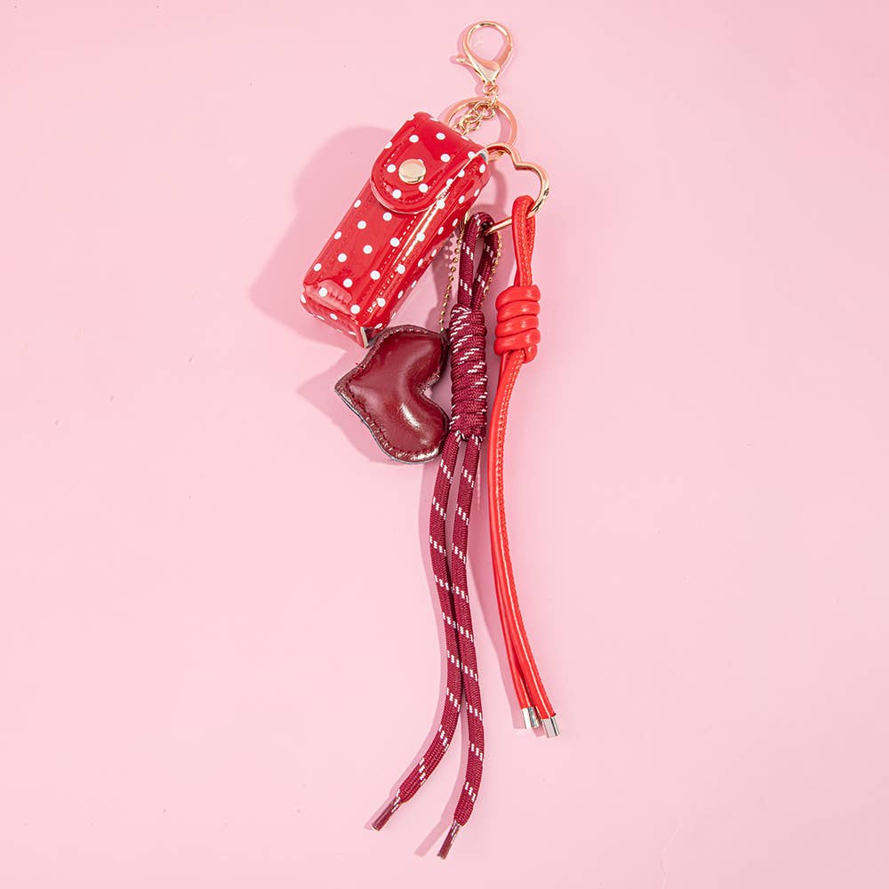 Polka Dot Mini Pouch With Heart Bag Charm