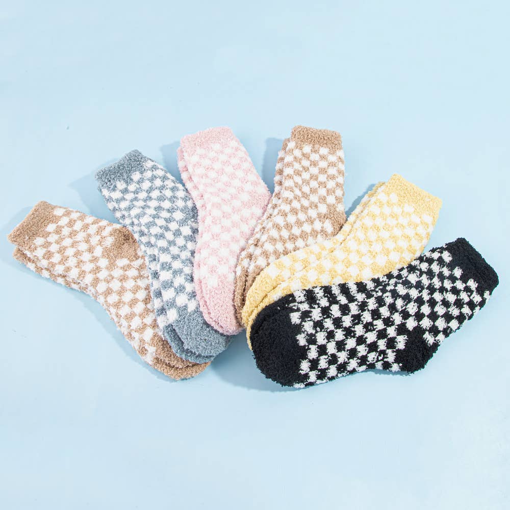 Checkerboard Cozy Fuzzy Crew Socks